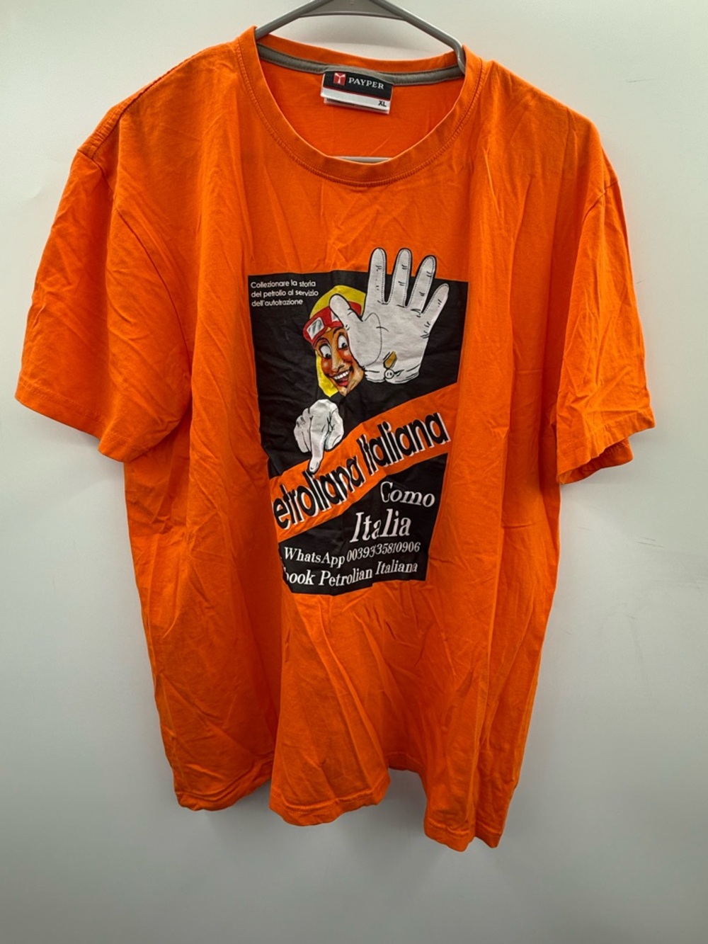 Payper Italia Petroliana Graphic Tee XL Orange Retro Italian Streetwear Shirt